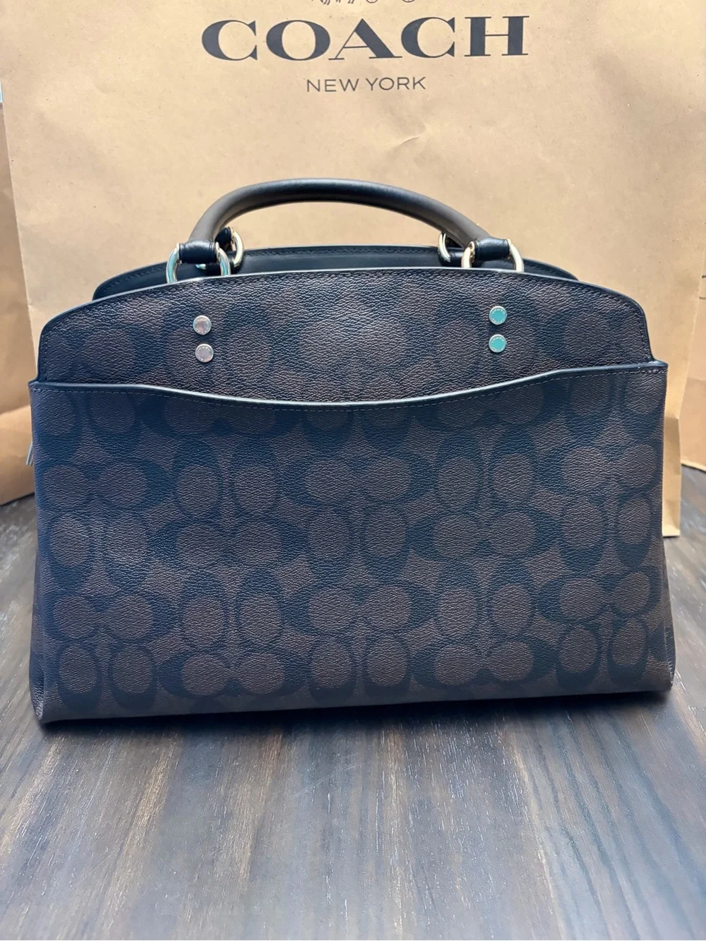 Coach Lillie Carryall in Dark Brown Signature Canvas